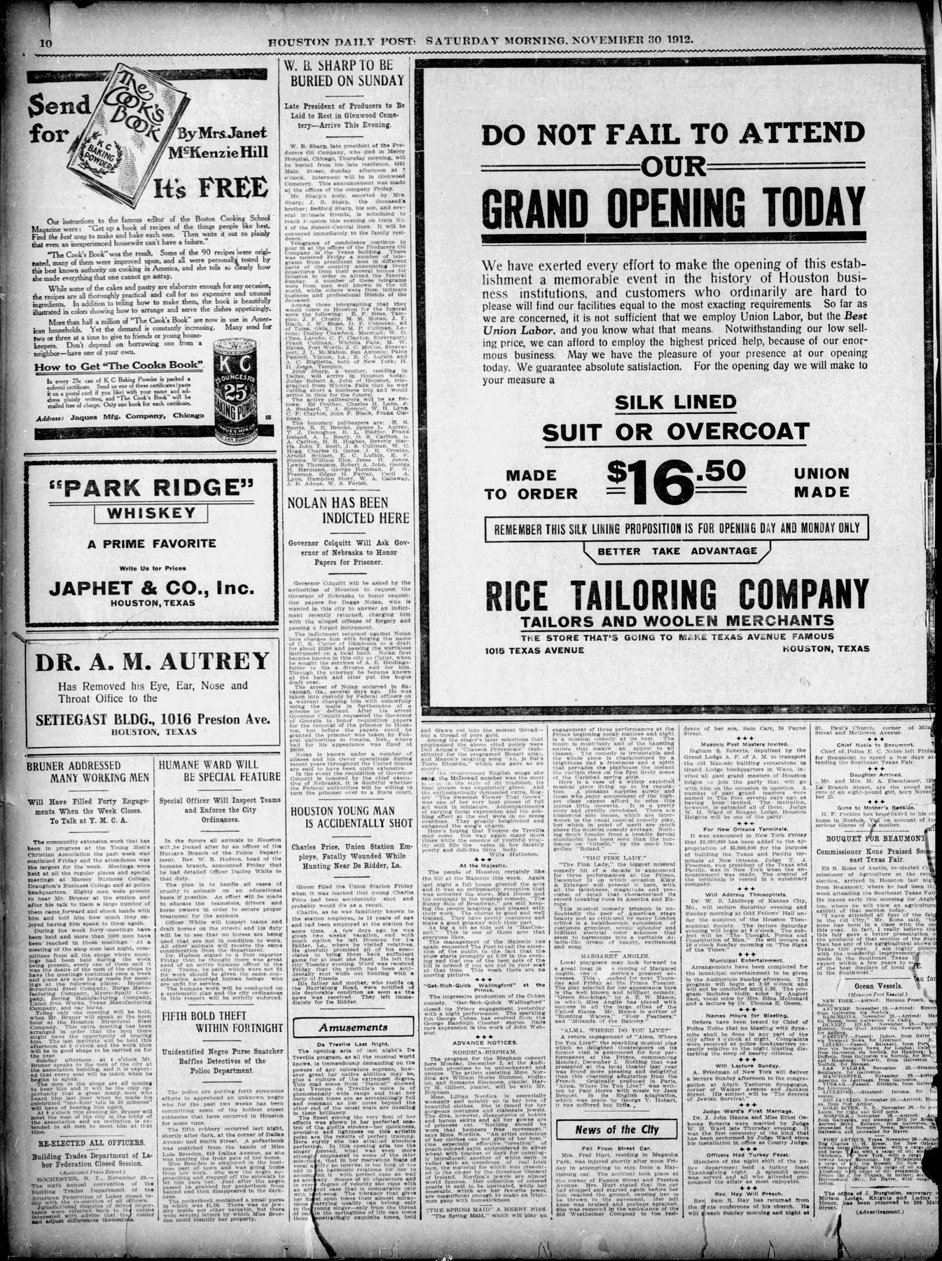 Source image: Houston Post, Jan. 29, 1912 (recalled Jan. 29, 1937); Houston Post, Nov. 30, 1912